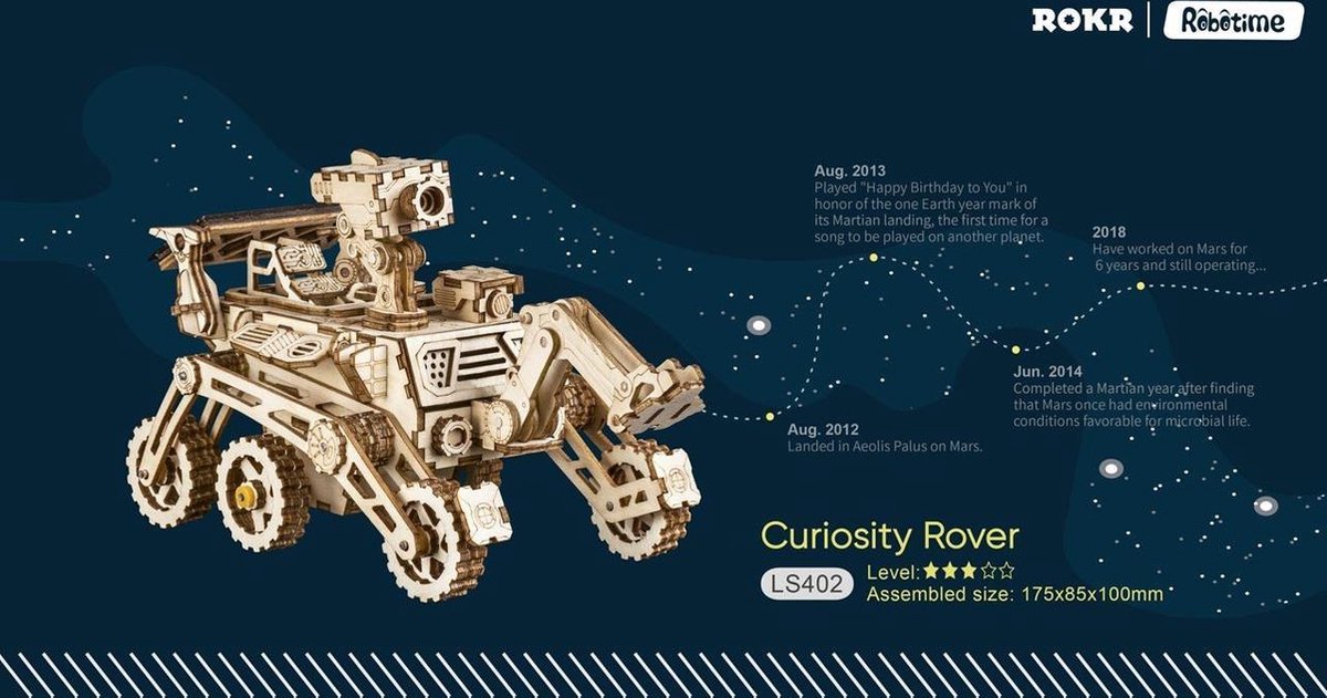 Robotime model Curiosity rover met zonnecel 17,5 x 8,5 cm - Bruin