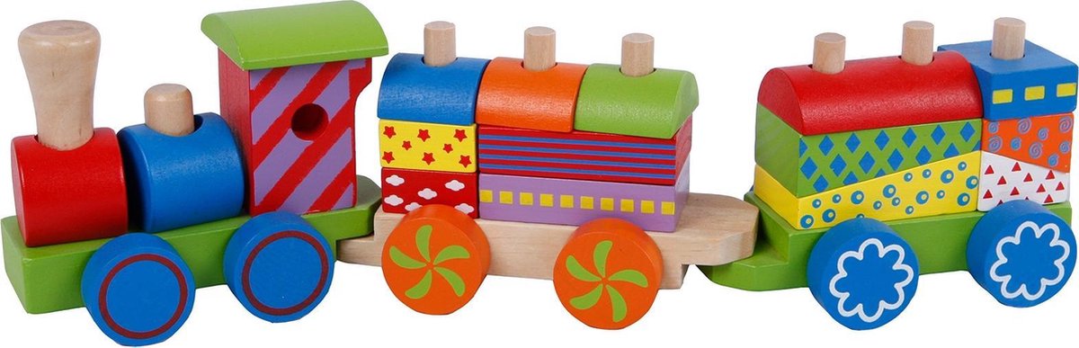 2-Play 2 Play treinset met 2 wagons junior 34 x 8,5 cm hout