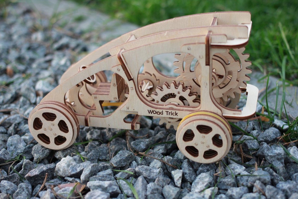 Wood Trick houten modelbouw 3D Buggy 22 cm naturel 144 delig