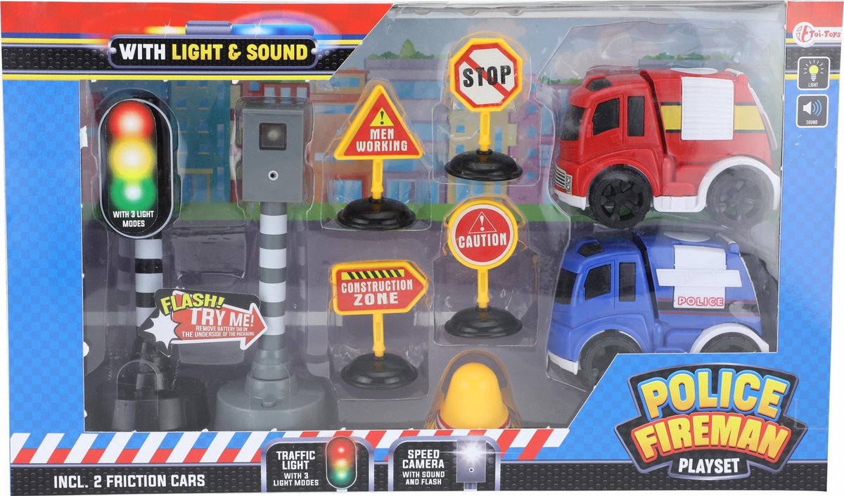 Toi-Toys Toi Toys speelset politie en brandweer 9 delig