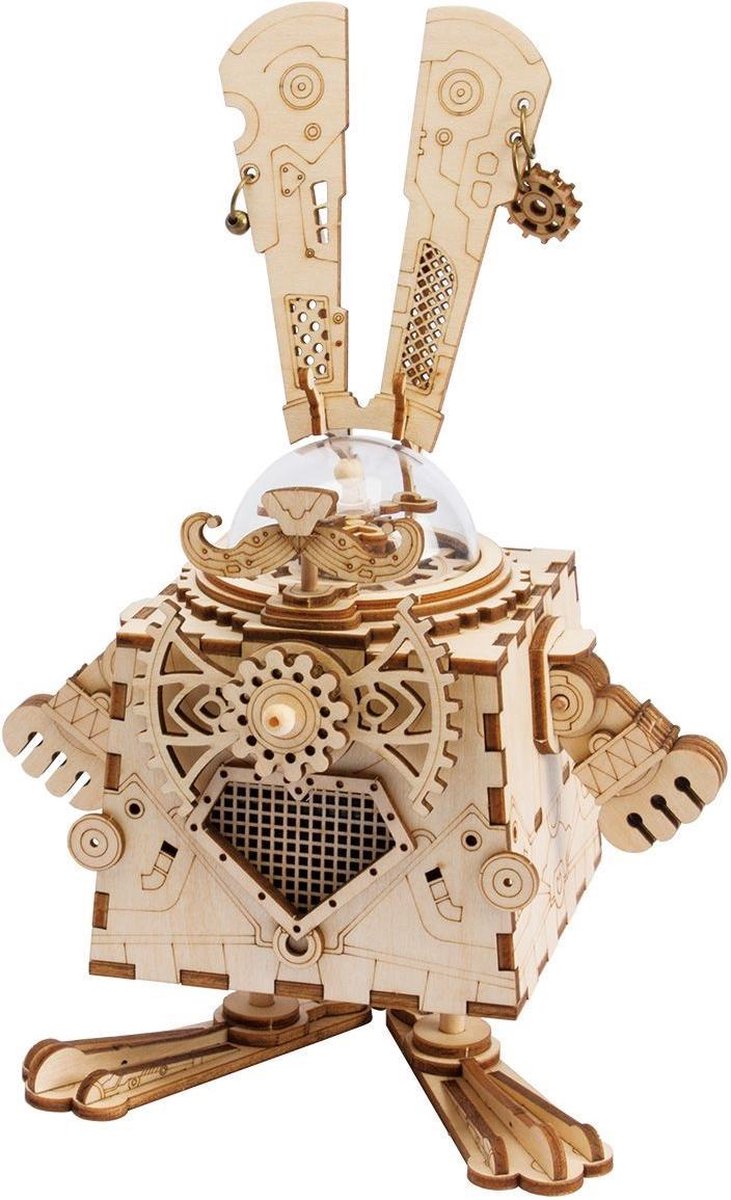 Robotime DIY muziekdoosje houten konijn 116 delig - Bruin