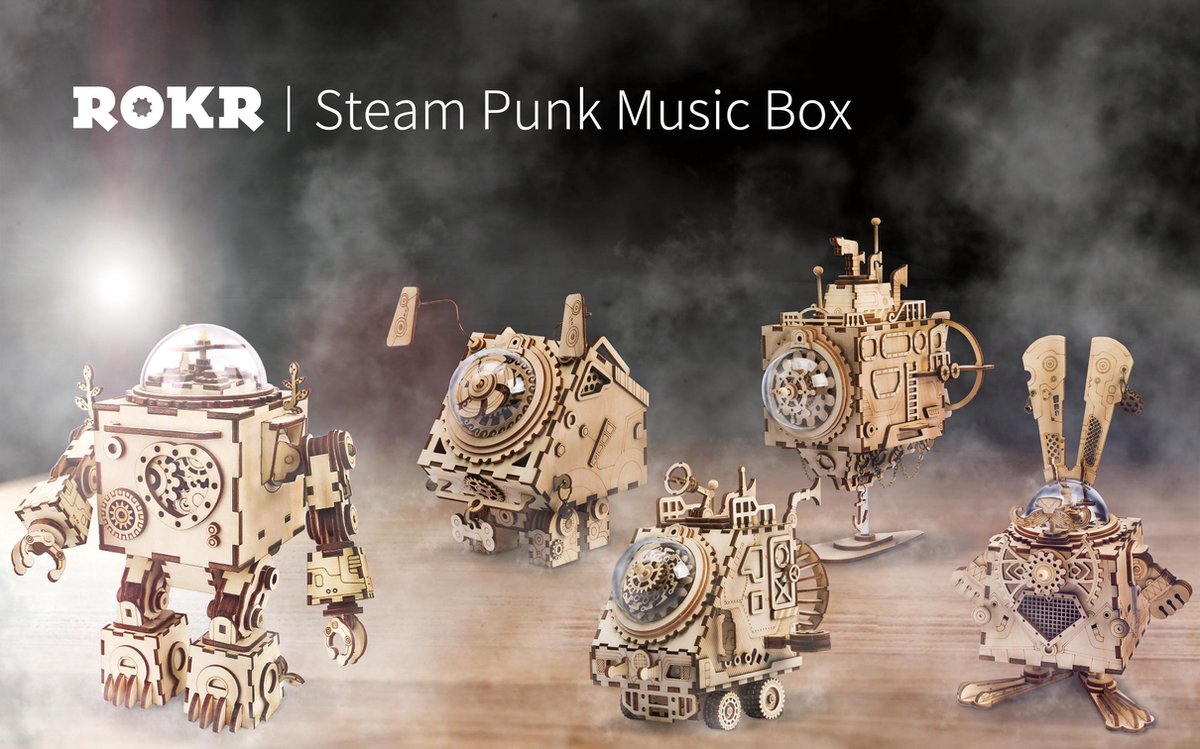 Robotime DIY muziekdoosje houten konijn 116 delig - Bruin