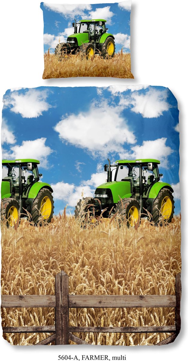 Diversen Good Morning dekbedovertrek Tractors 140 x 200/220 cm - Oranje