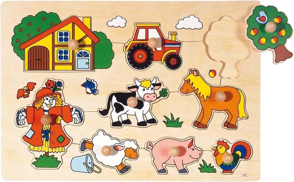 Goki vormenpuzzel Boerderij junior hout 9 stukjes