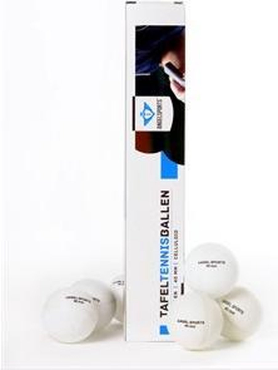 Angel Sports tafeltennisballen TTC kunststof 40 mm 6 stuks - Wit