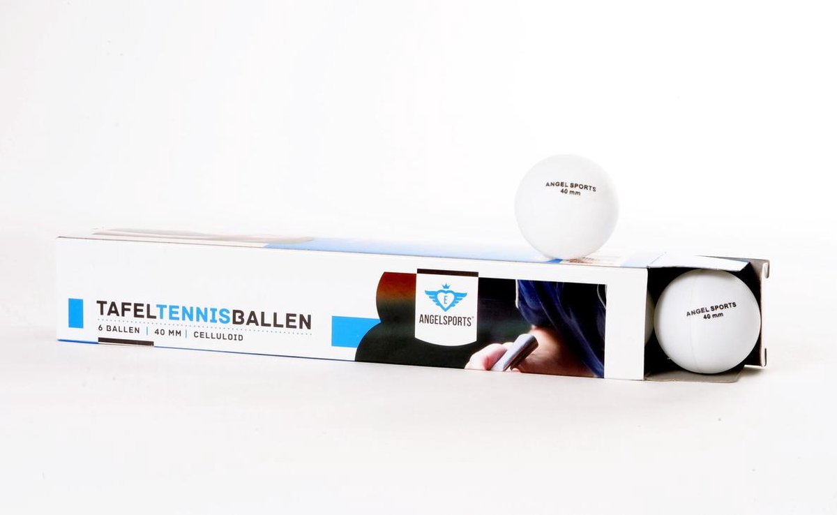 Angel Sports tafeltennisballen TTC kunststof 40 mm 6 stuks - Wit