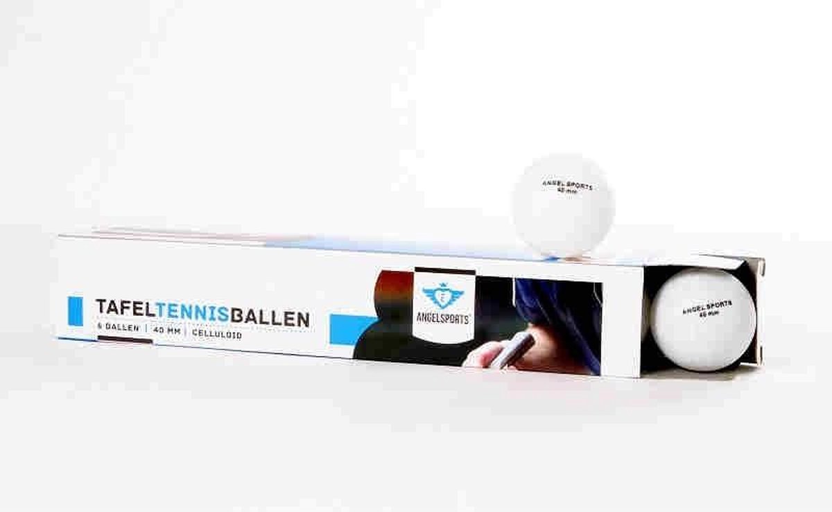 Angel Sports tafeltennisballen TTC kunststof 40 mm 6 stuks - Wit