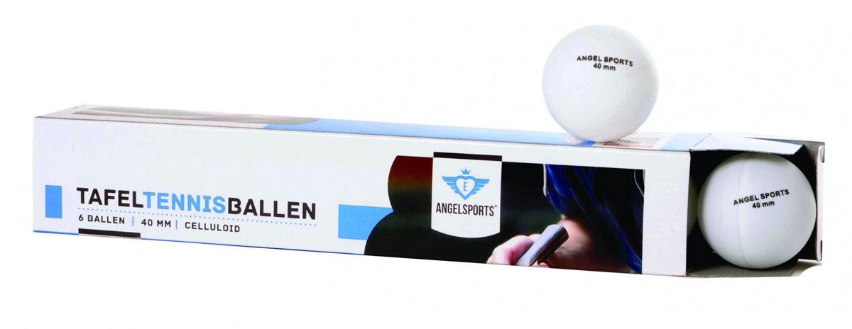 Angel Sports tafeltennisballen TTC kunststof 40 mm 6 stuks - Wit