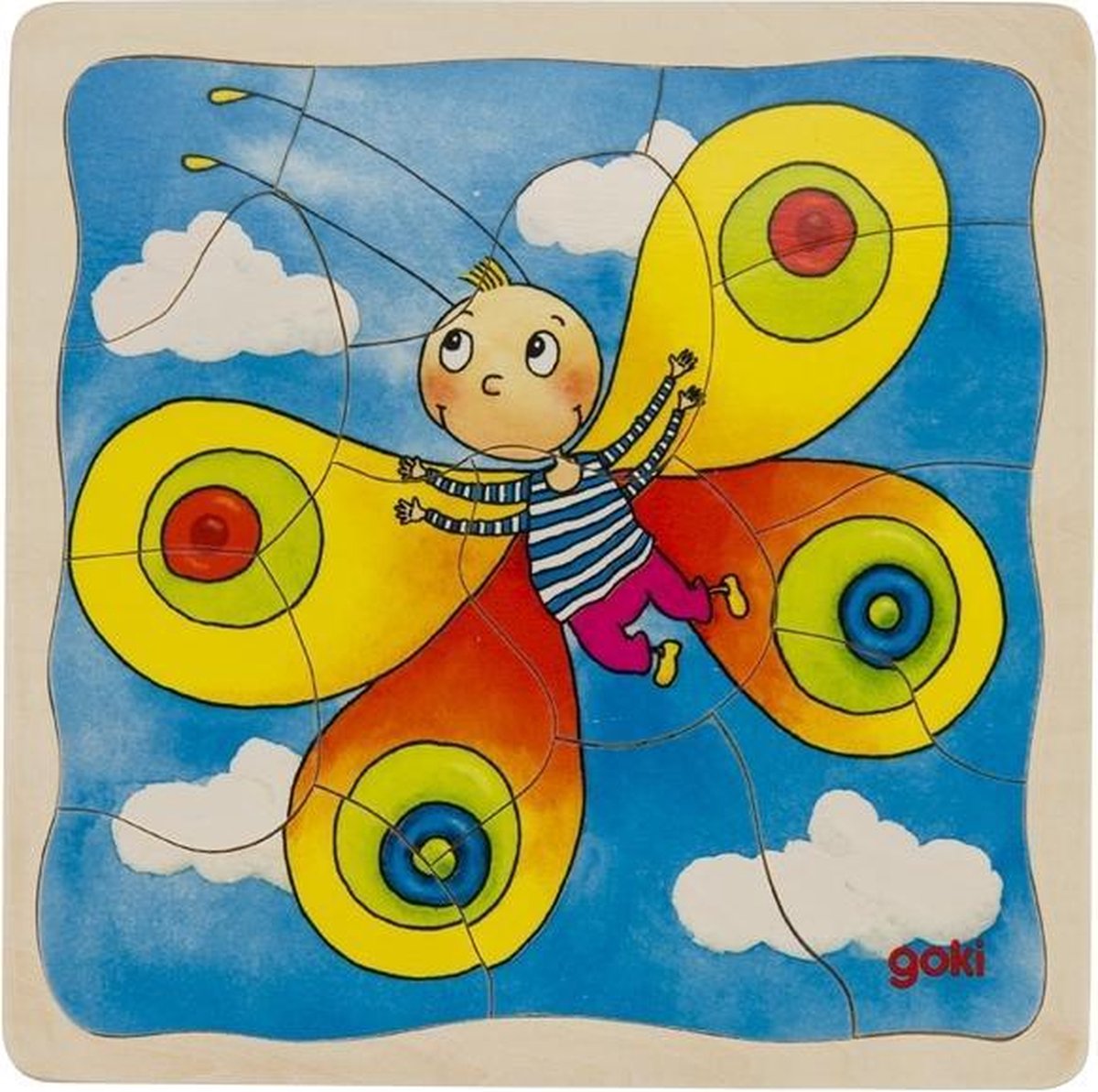 Goki vormenpuzzel 4 lagen Vlinder junior hout 44 stukjes - Bruin