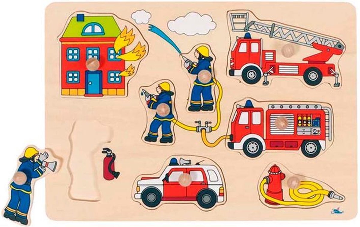 Goki vormenpuzzel Brandweer junior hout 8 stukjes
