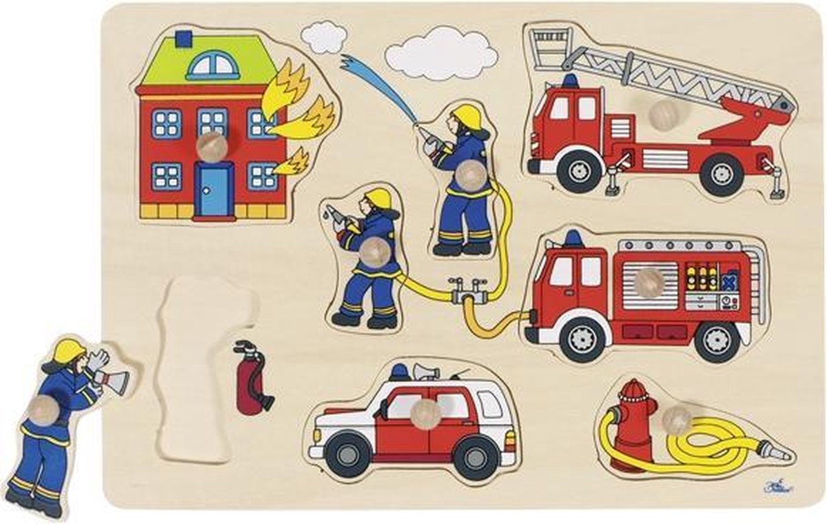Goki vormenpuzzel Brandweer junior hout 8 stukjes