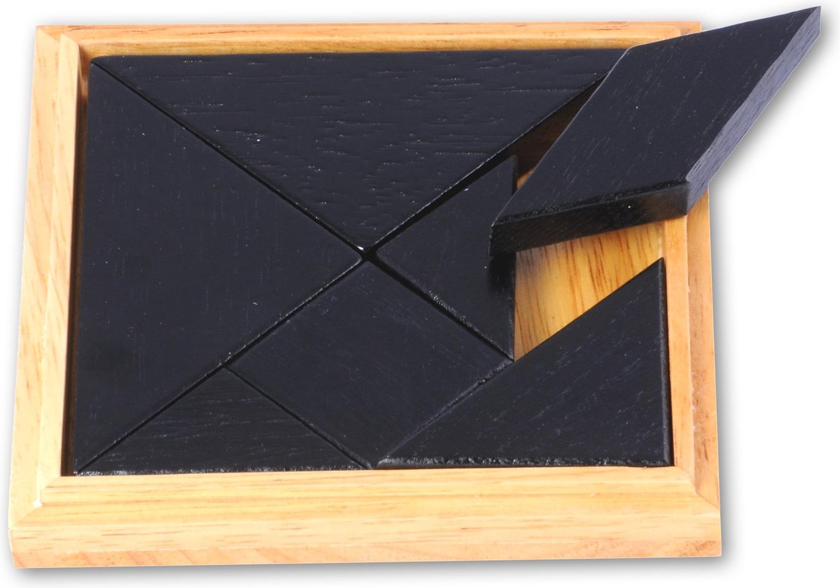 Longfield Games breinbreker Tangram 13 cm hout zwart/bruin 8 delig