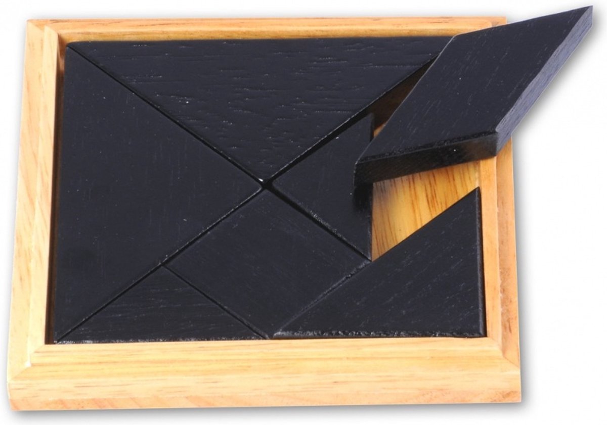 Longfield Games breinbreker Tangram 13 cm hout zwart/bruin 8 delig