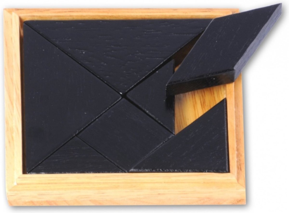 Longfield Games breinbreker Tangram 13 cm hout zwart/bruin 8 delig