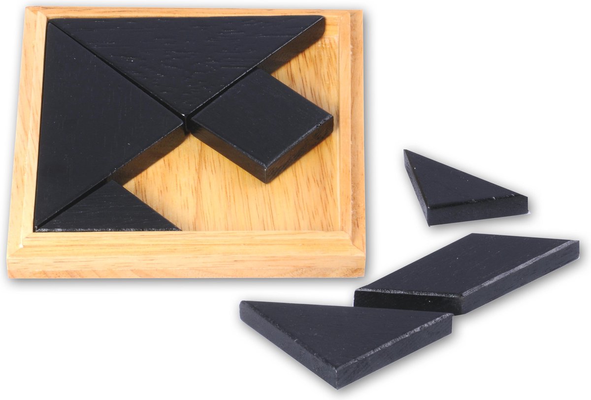 Longfield Games breinbreker Tangram 13 cm hout zwart/bruin 8 delig