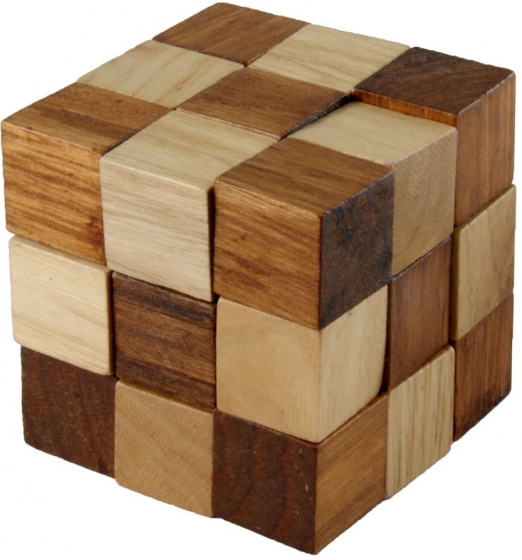 Longfield Games breinbreker IQ puzzel Kubus 8 cm hout - Bruin
