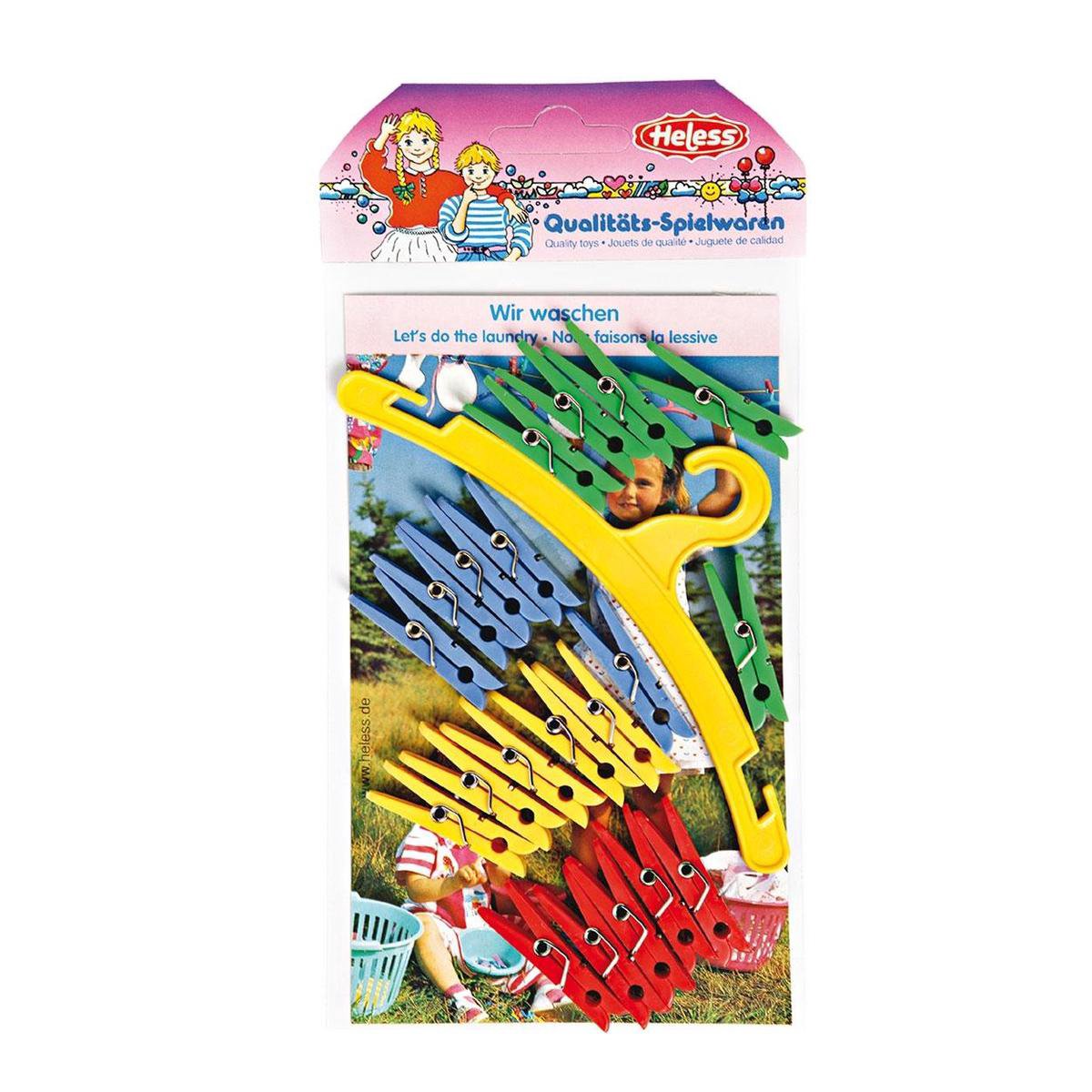 Heless wasknijperset voor poppenkleren 21 delig 4 cm - Roze