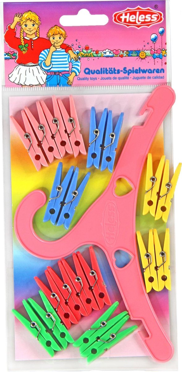 Heless wasknijperset voor poppenkleren 21 delig 4 cm - Roze