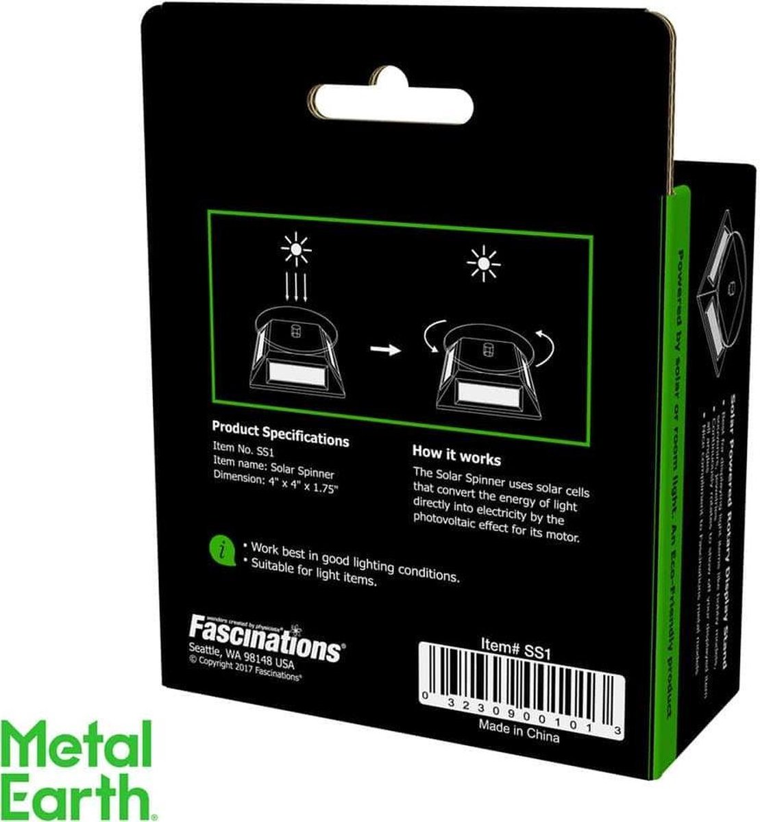 Metal Earth platform Solar Spinner 9 cm zonne energie - Zwart