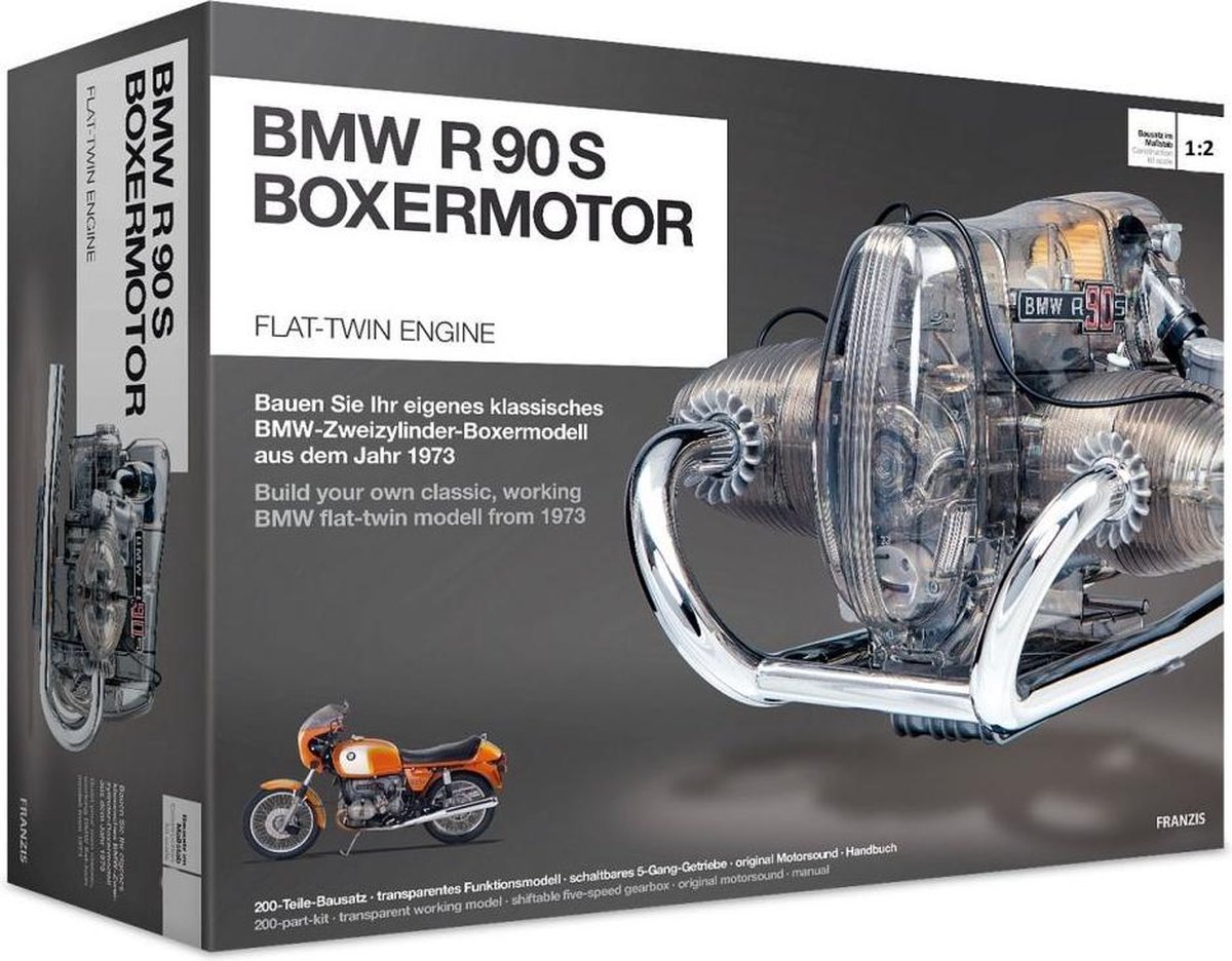 Franzis bouwpakket 2 cilinder boxermotor BMW R90S 200 delig - Grijs