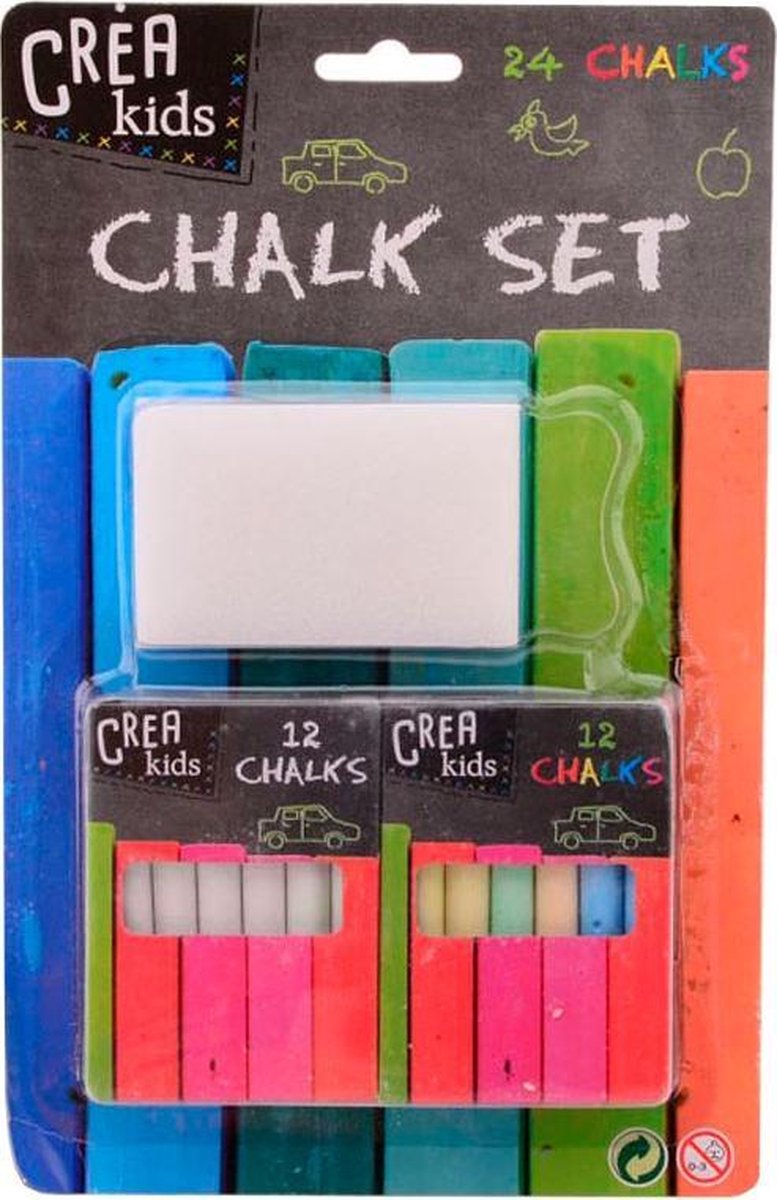 Johntoy Crea Kids schoolbordkrijtjes met borstel 24 stuks