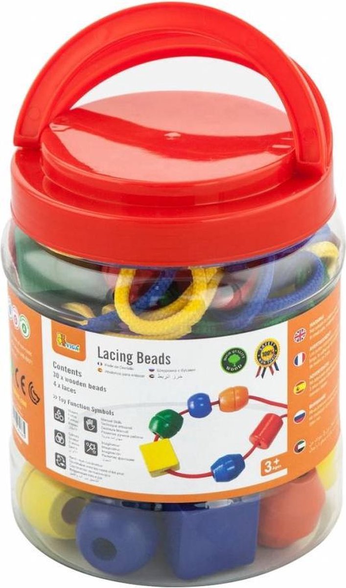 Viga Toys rijgkralen hout groot 30 stuks multicolor