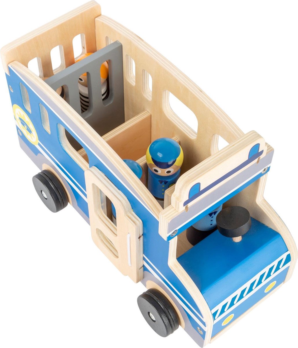 Small Foot politiebus XL hout jongens 30 cm 6 delig - Blauw