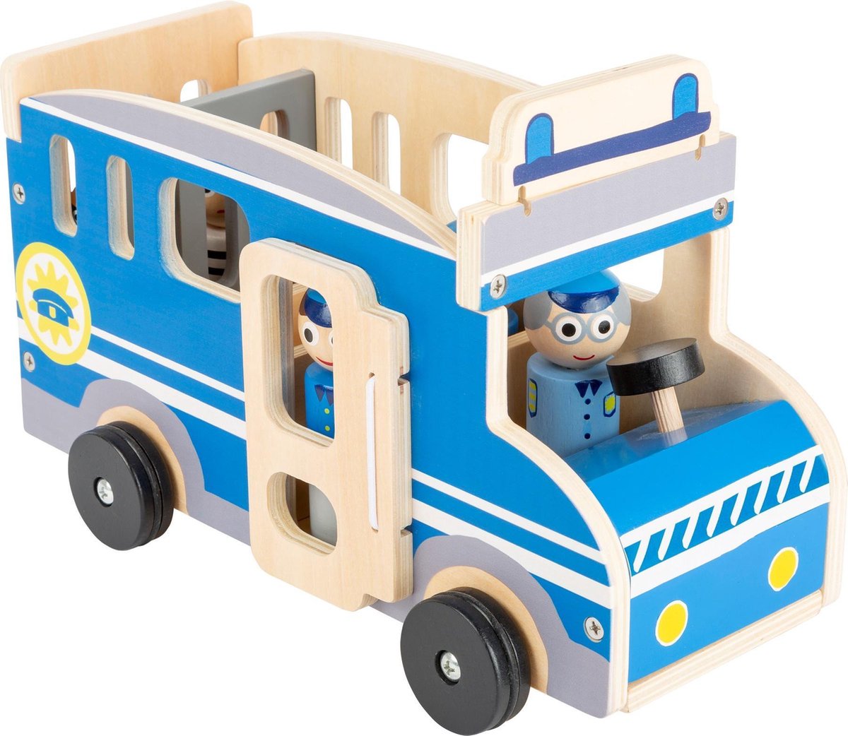 Small Foot politiebus XL hout jongens 30 cm 6 delig - Blauw