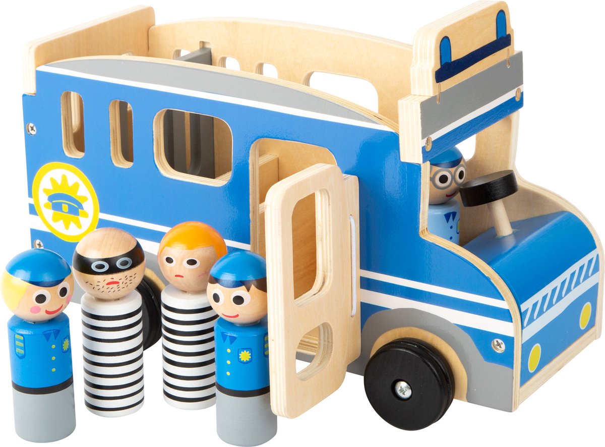 Small Foot politiebus XL hout jongens 30 cm 6 delig - Blauw