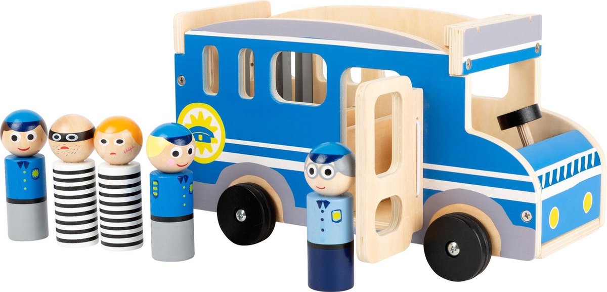 Small Foot politiebus XL hout jongens 30 cm 6 delig - Blauw