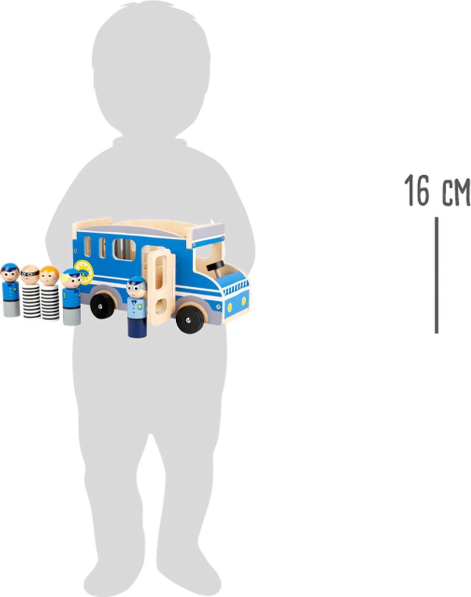 Small Foot politiebus XL hout jongens 30 cm 6 delig - Blauw