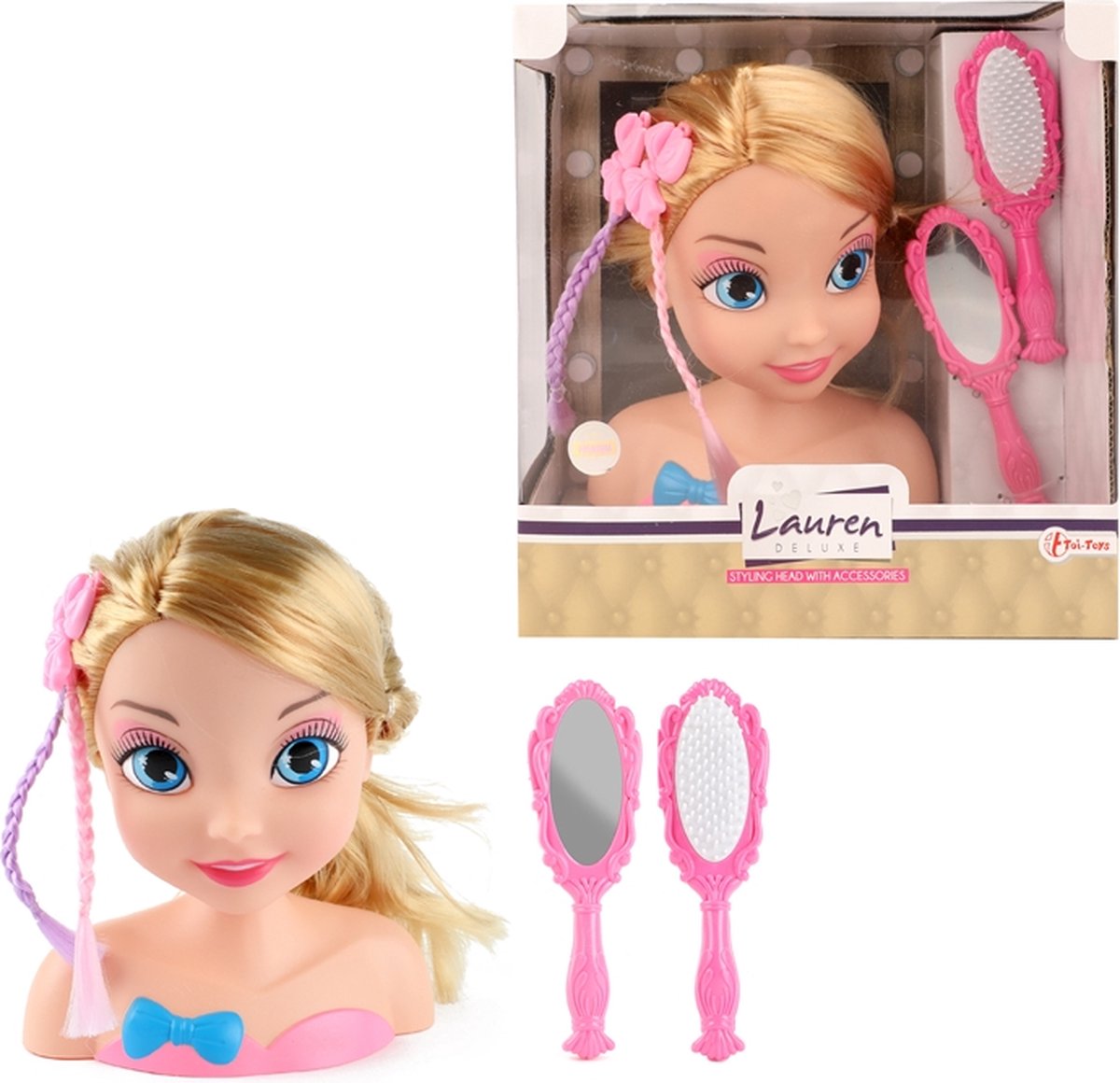 Toi-Toys Toi Toys Lauren hoofd haar styling met accesoires 3 delig