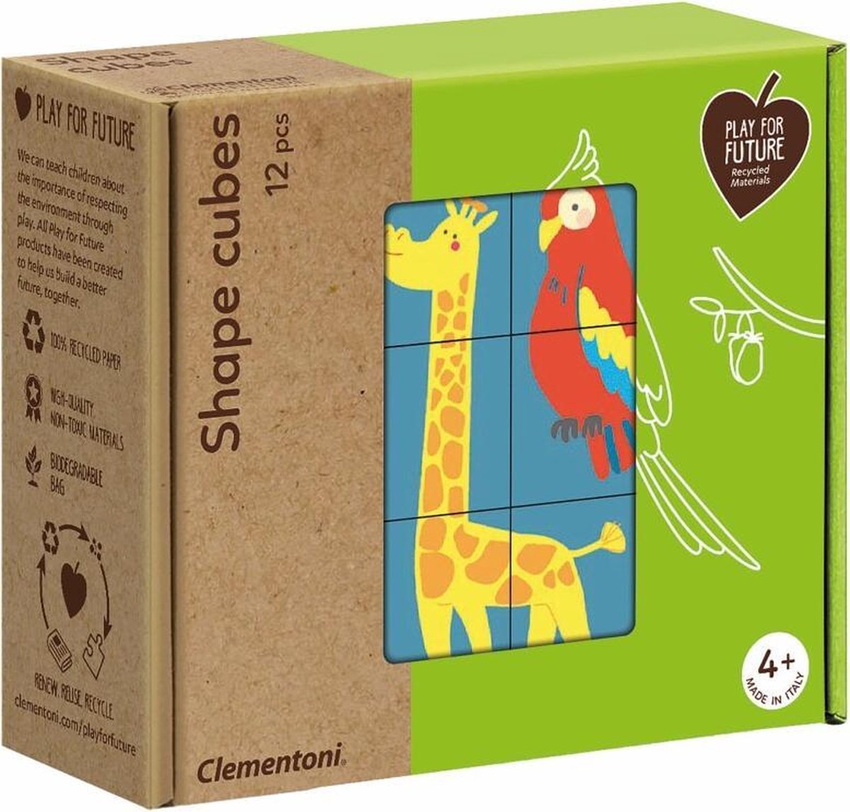 Clementoni blokkenset Shape Cubes dieren 12 delig
