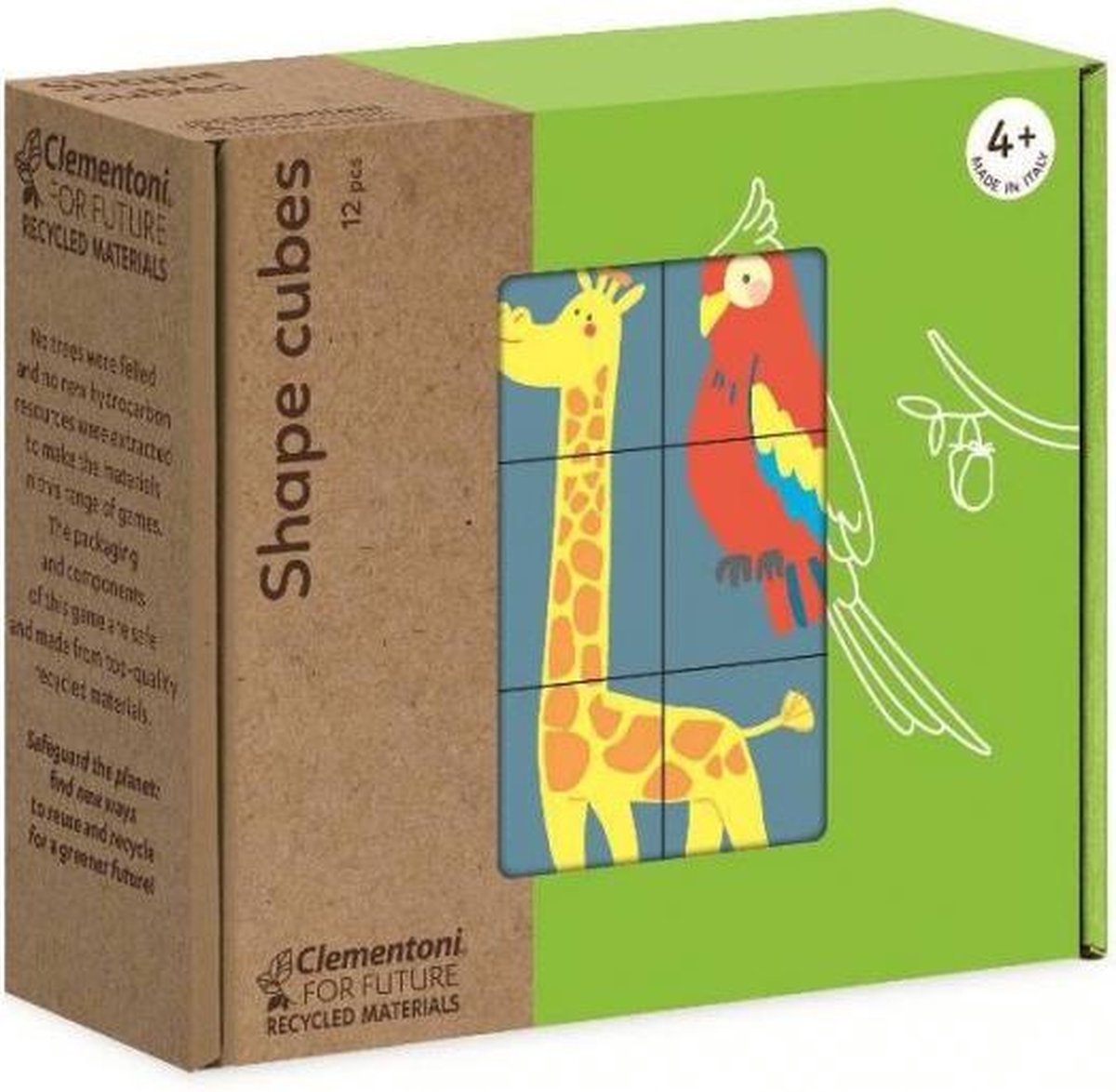Clementoni blokkenset Shape Cubes dieren 12 delig