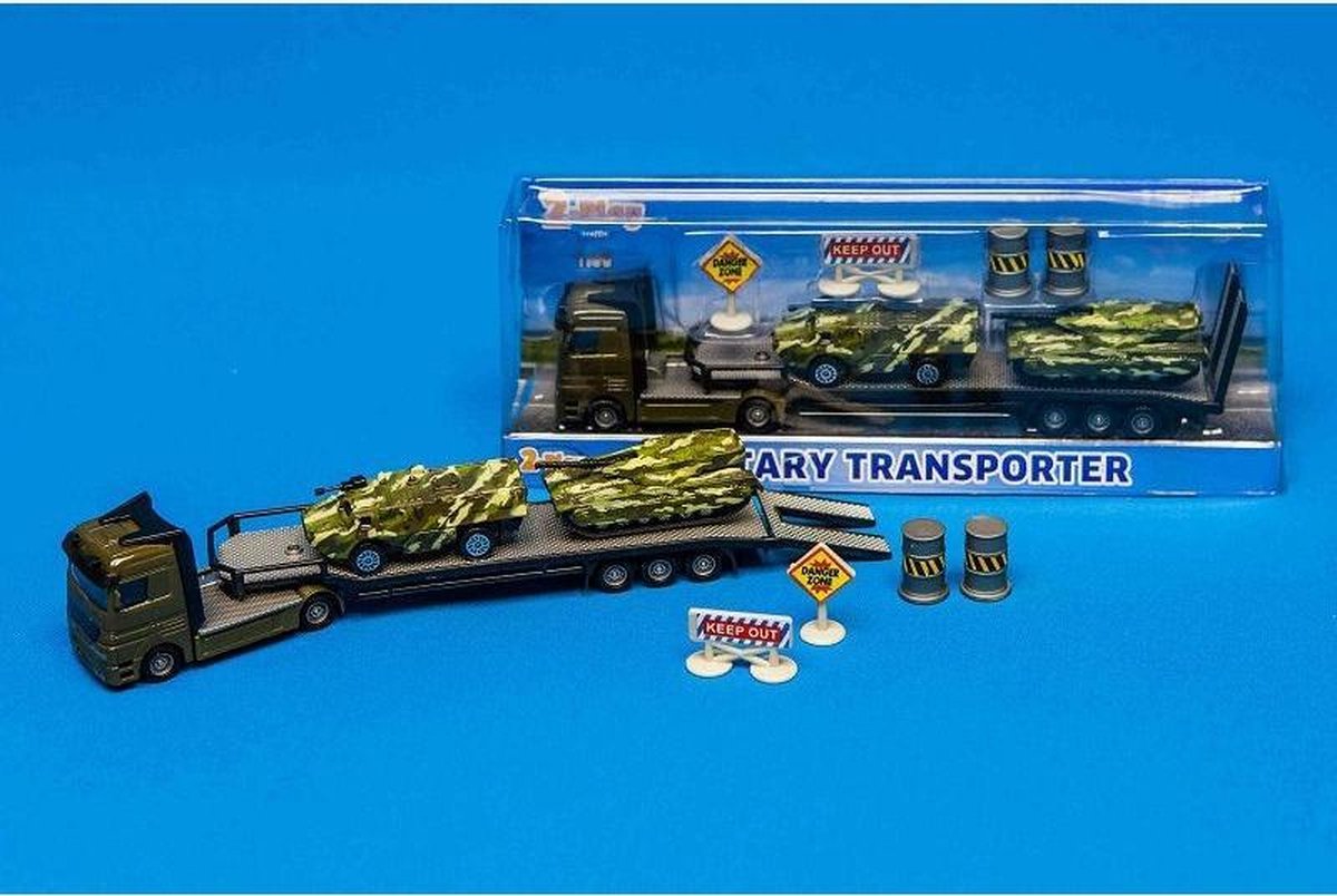 Top1Toys 2 Play militair transport diecast 24 cm 7 delig - Zwart