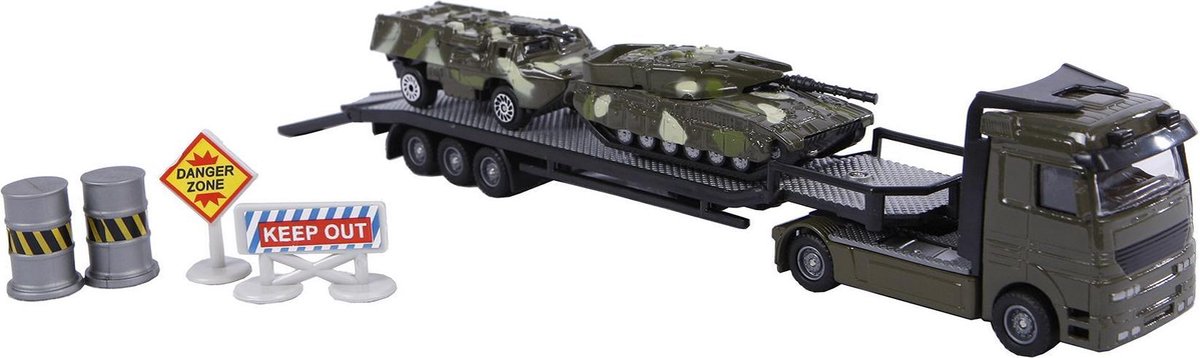 Top1Toys 2 Play militair transport diecast 24 cm 7 delig - Zwart