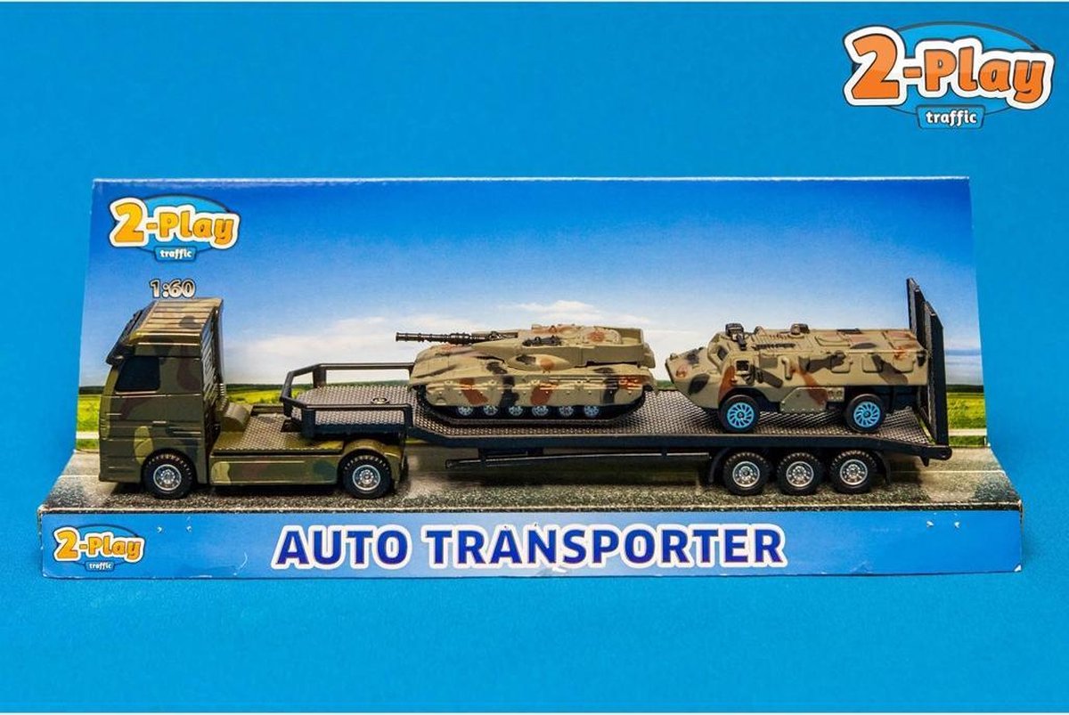 Top1Toys 2 Play militair transport diecast 24 cm 7 delig - Zwart