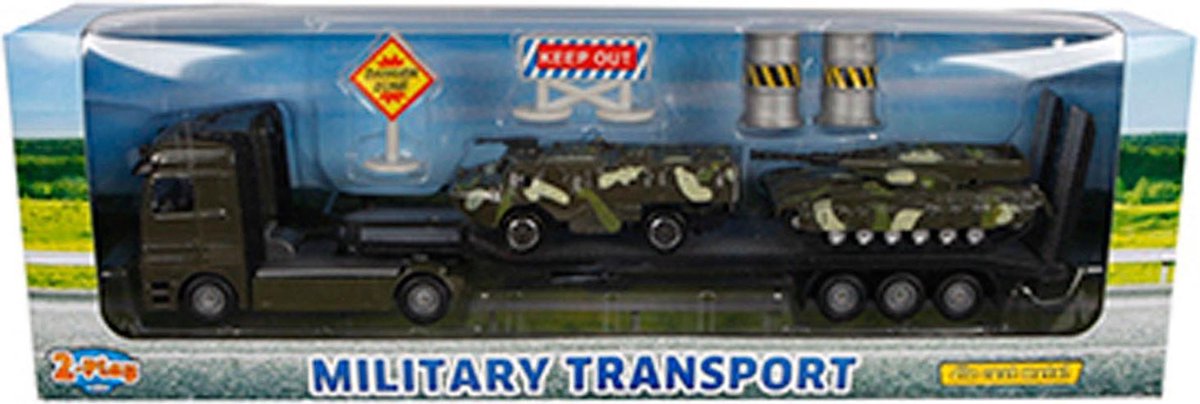 Top1Toys 2 Play militair transport diecast 24 cm 7 delig - Zwart