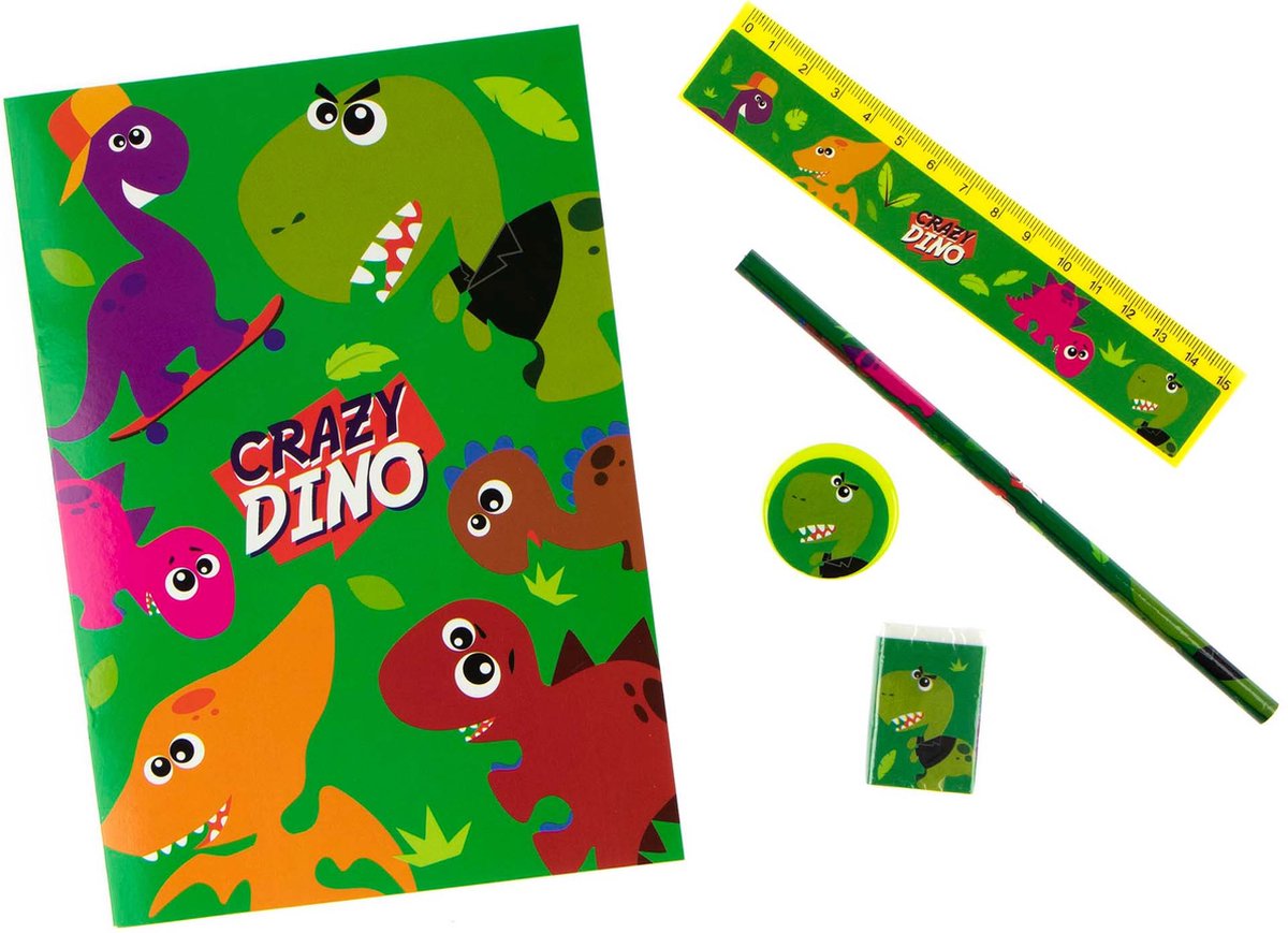 Kids Licensing schrijfset Crazy Dino 25 x 19 cm 5 delig - Groen
