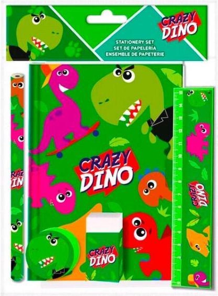 Kids Licensing schrijfset Crazy Dino 25 x 19 cm 5 delig - Groen