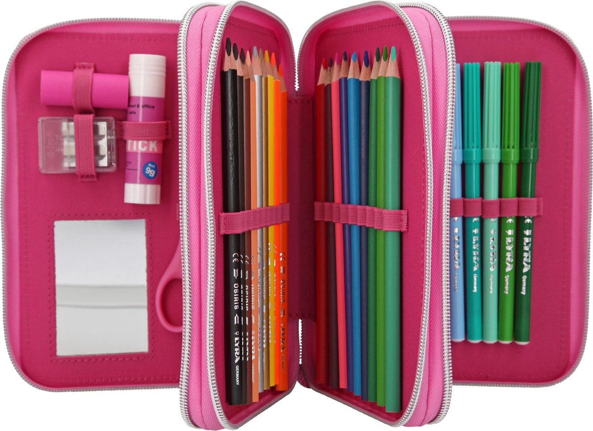 Miss Melody etui glitter 3 vaks 20 cm polyester 44 delig - Roze