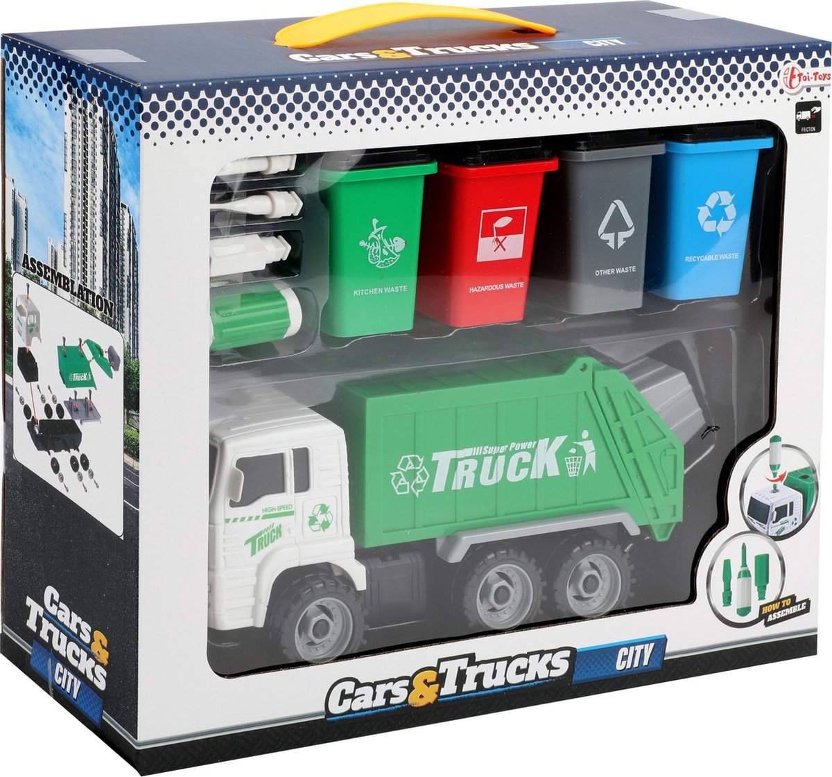 Toi-Toys Toi Toys vuilniswagen junior 33,5 x 10 cm groen/wit 6 delig