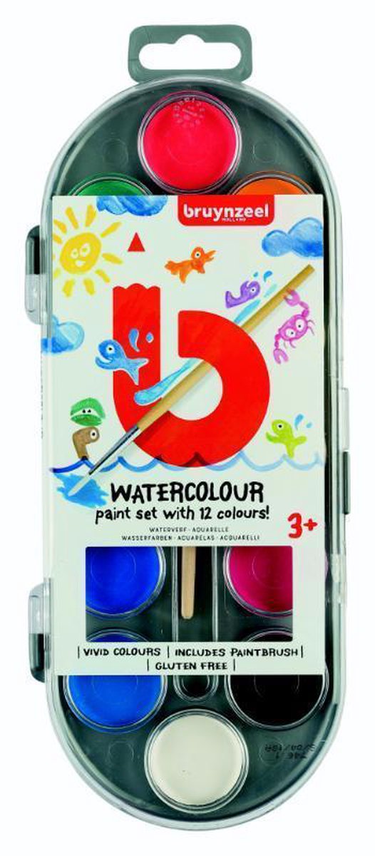Bruynzeel waterverfpallet junior 12 kleuren 2 delig - Blauw