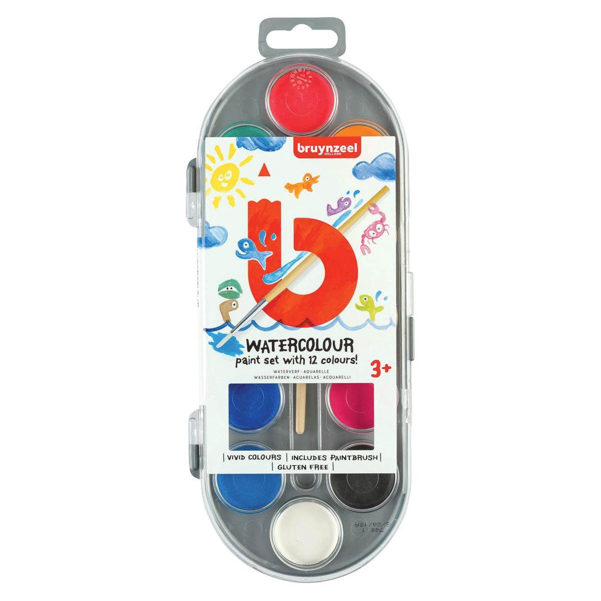 Bruynzeel waterverfpallet junior 12 kleuren 2 delig - Blauw