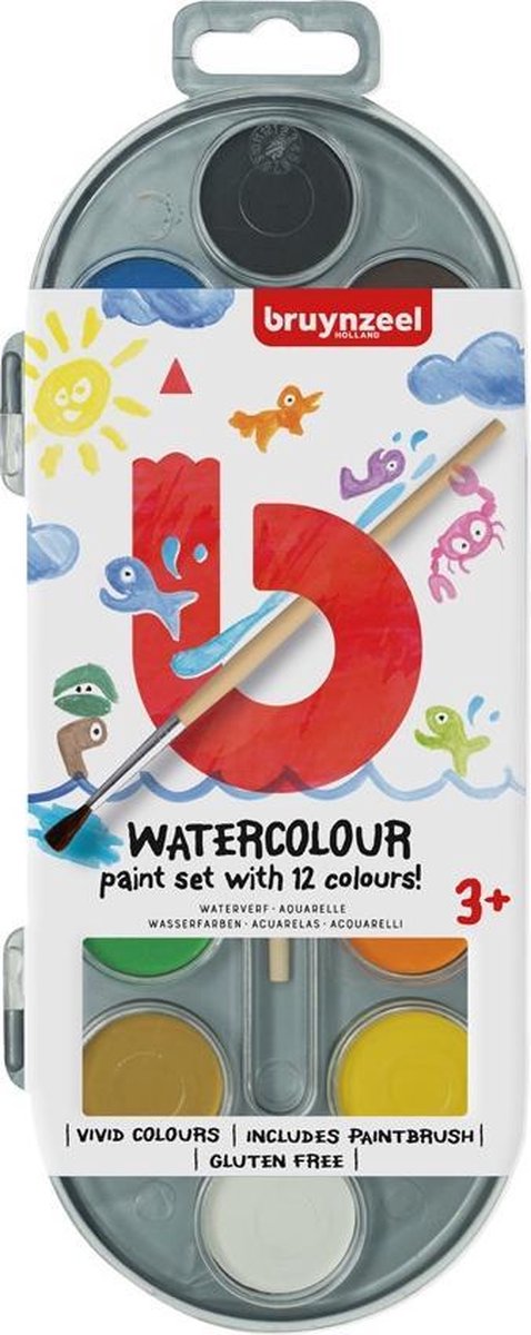 Bruynzeel waterverfpallet junior 12 kleuren 2 delig - Blauw