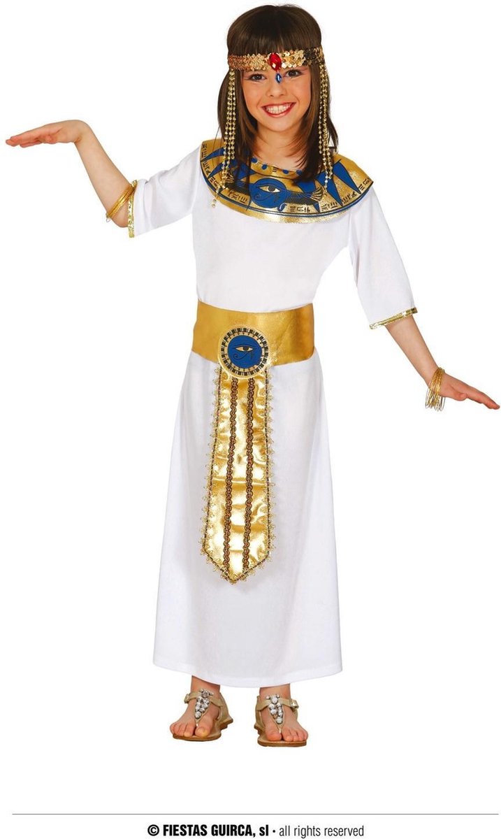 Feestbazaar Fiestas Guirca jurk Cleopatra meisjes polyester mt 10 12 jaar - Wit