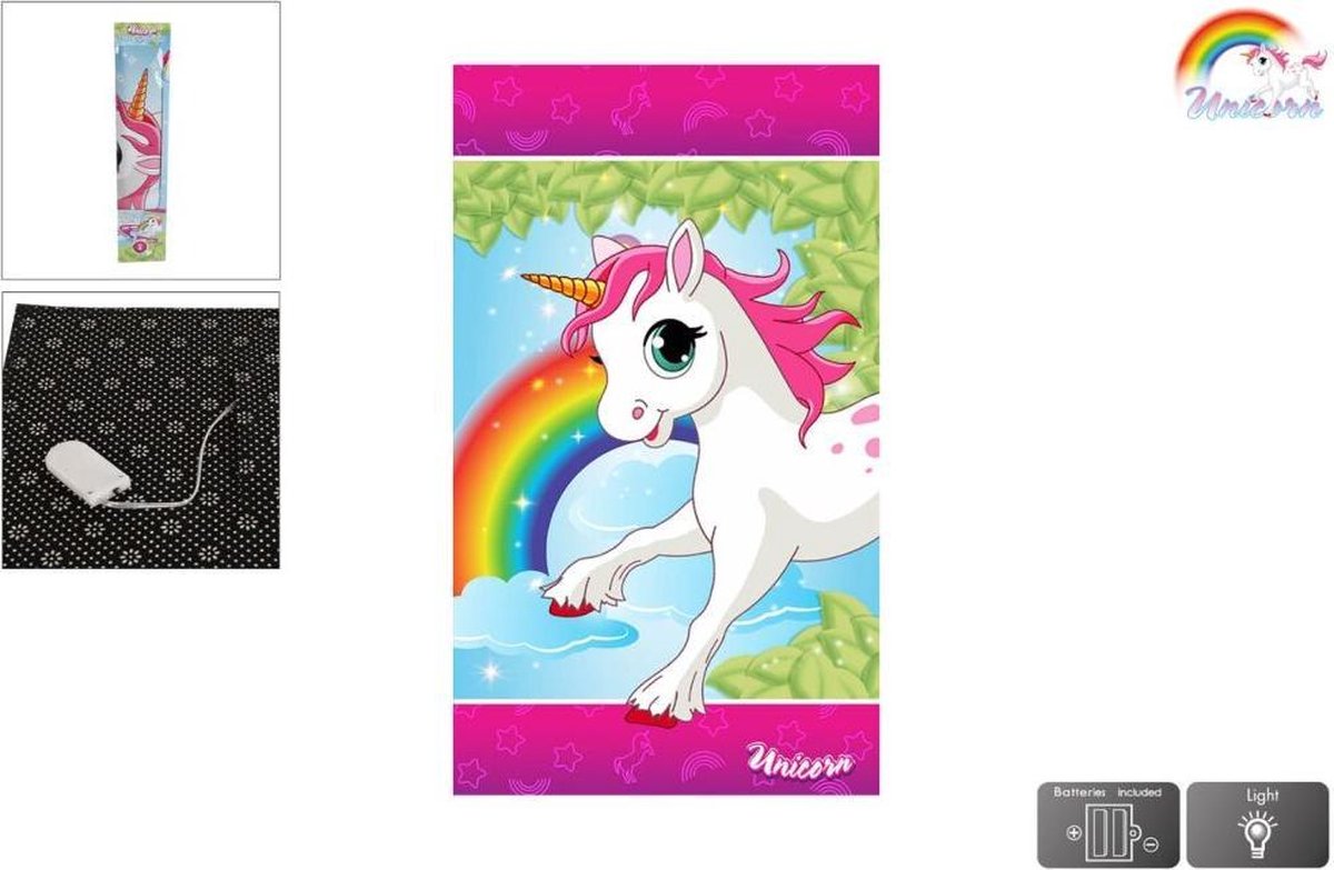 Top1Toys Unicorn vloerkleed Eenhoorn led meisjes 72 x 120 cm polyester - Roze