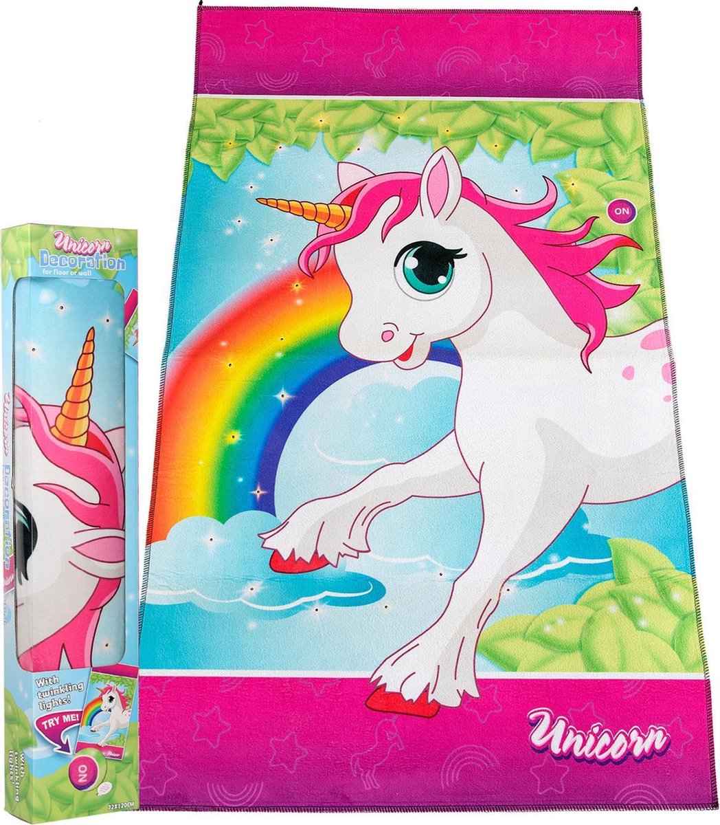 Top1Toys Unicorn vloerkleed Eenhoorn led meisjes 72 x 120 cm polyester - Roze