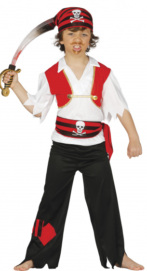 Feestbazaar Fiestas Guirca piratenpak jongens polyester rood maat 7 9 jaar