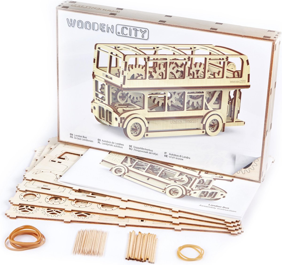 Wooden City modelbouwset Londen Bus hout naturel 216 delig